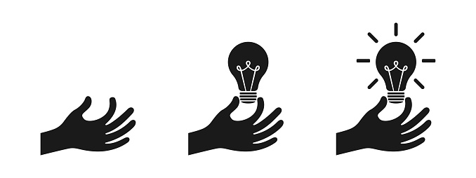 Hand holding light bulb. Business idea concept vector illustration