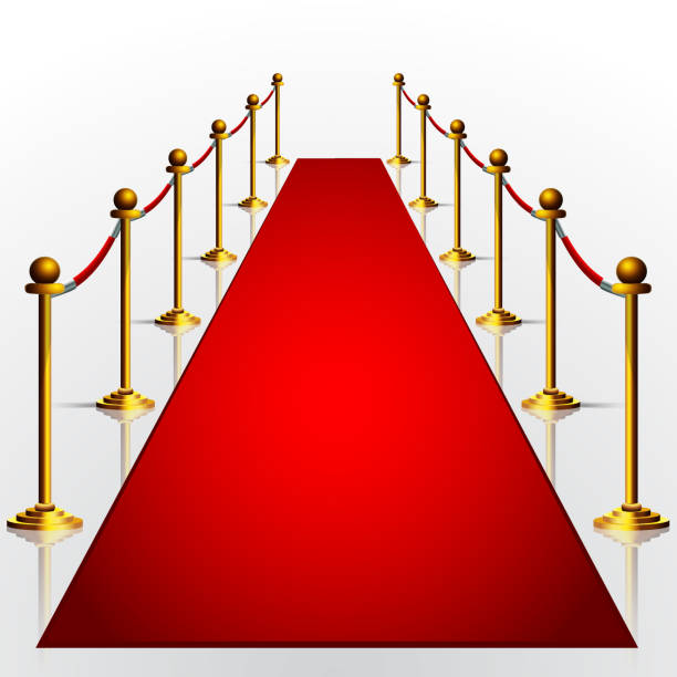 istock Red carpet with gold stanchions 3d illustration isolated 1307738051