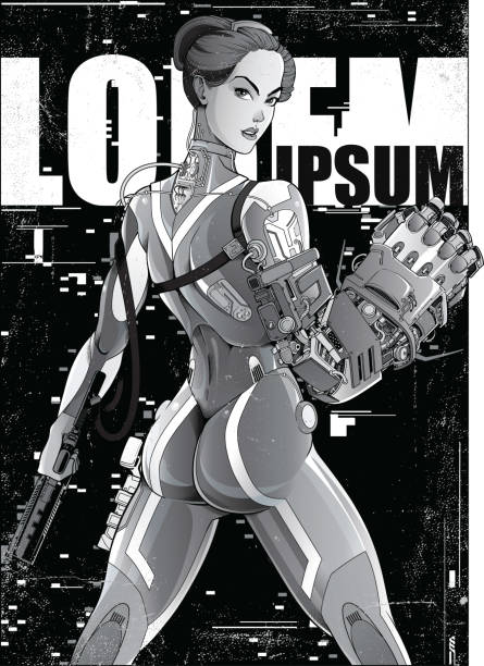 illustrazioni stock, clip art, cartoni animati e icone di tendenza di cyberpunk manga poster - anime expo