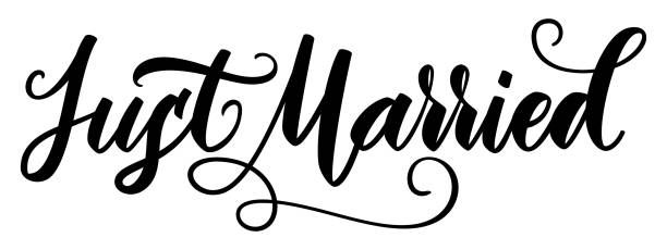 ilustrações de stock, clip art, desenhos animados e ícones de just married - brush pen lettering calligraphy. vector illustration. - inks on paper design ink empty