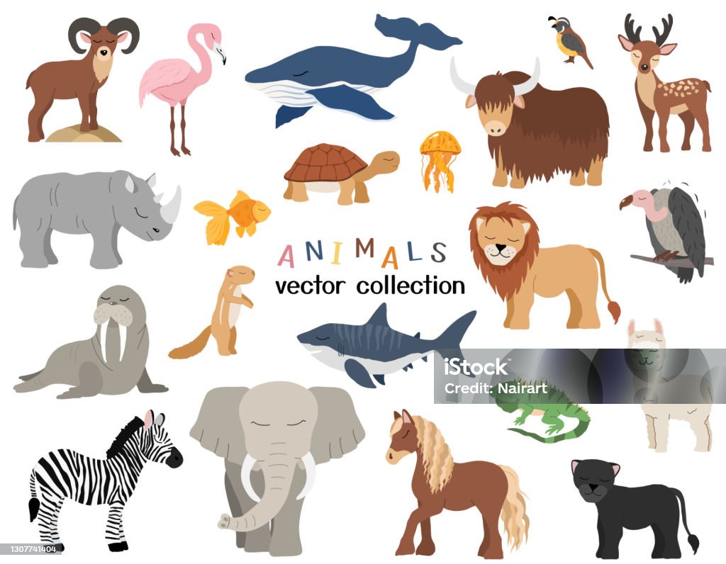 Vector Based Animal Vector Cute Animals Set Stock Illustration - Download Image Now - Yak ...