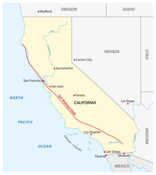 wektorowa mapa kalifornii san andreas fault - central california illustrations stock illustrations