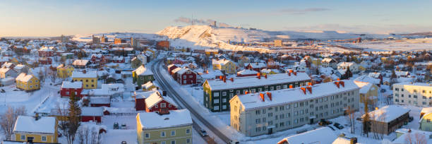 Kiruna in the north of Sweden Kiruna, the northernmost town in Sweden, north of the Arctic circle. In the background is the mining operation in the city. norrbotten province stock pictures, royalty-free photos & images