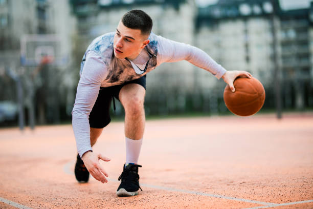 Portrait of young basketball player stock photo