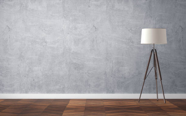 istock Empty interior with floor lamp and wooden parquet floor. 3d rendering 1307747519