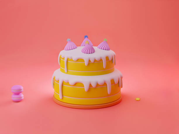 istock White cake anniversary and celebration with pink macaroon 3d rendering 1307753600