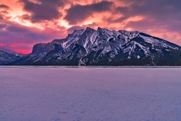 istock Snowy Lake Minnewanka Under A Sunrise Sky 1307753713