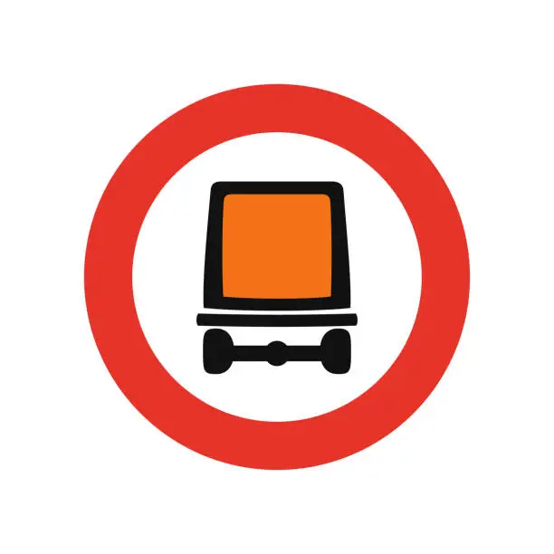 Vector illustration of Rounded traffic signal in white and red, isolated on white background. Entry prohibited for vehicles carrying dangerous goods
