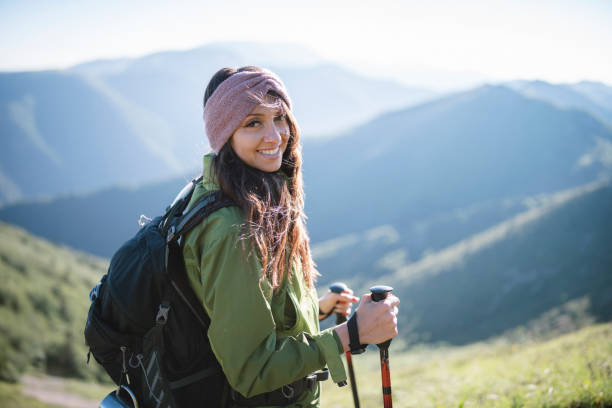 istock Female tourist in the mountain. 1307760489