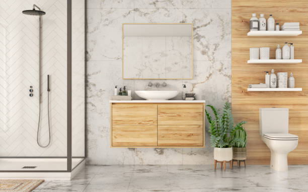 istock 3d render of bathroom in ecostyle 3d illustration 1307760647