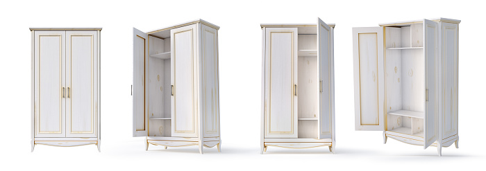 Set of empty white cupboards on a white background. 3d illustration