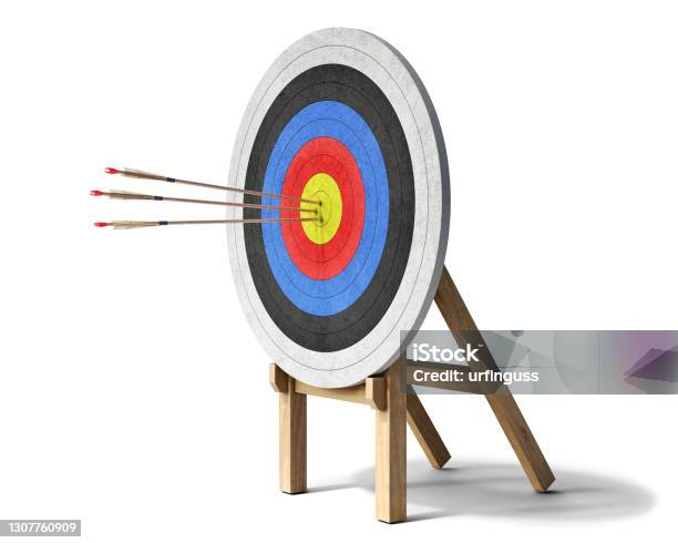 Three Arrows Hit Right The Target Archery Cncept 3d Illustration Stock Photo - Download Image Now