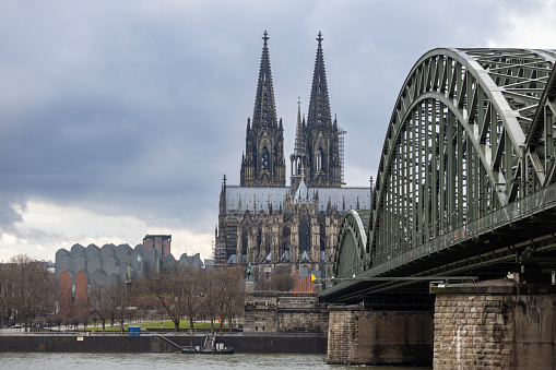 Cologne, Germany - Mar 16th 2021: Cologne cathedral is the most prominent and recognised landmark in German city Cologne.
