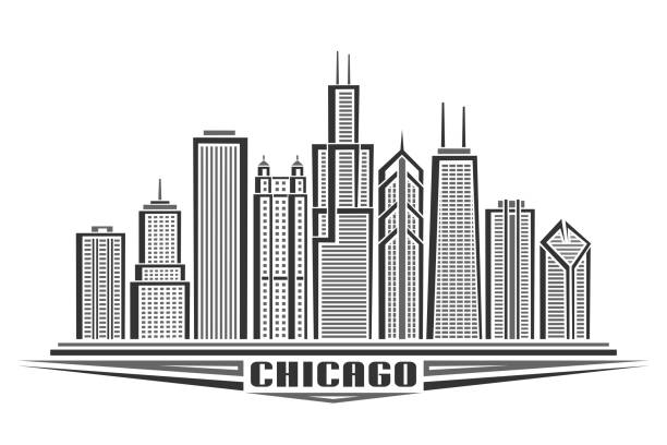 ilustrações, clipart, desenhos animados e ícones de ilustração vetorial de chicago - chicago black and white contemporary tower