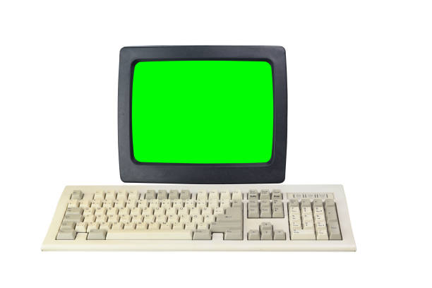 istock Old computer from the 1990s with a white screen for adding videos and images, isolated on a white background. 1307763203