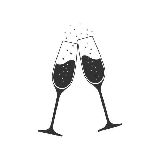 Glasses clink Clink glasses champagne graphic icon. Cheers with two champagne glasses sign isolated on white background. Vector illustration cheers stock illustrations