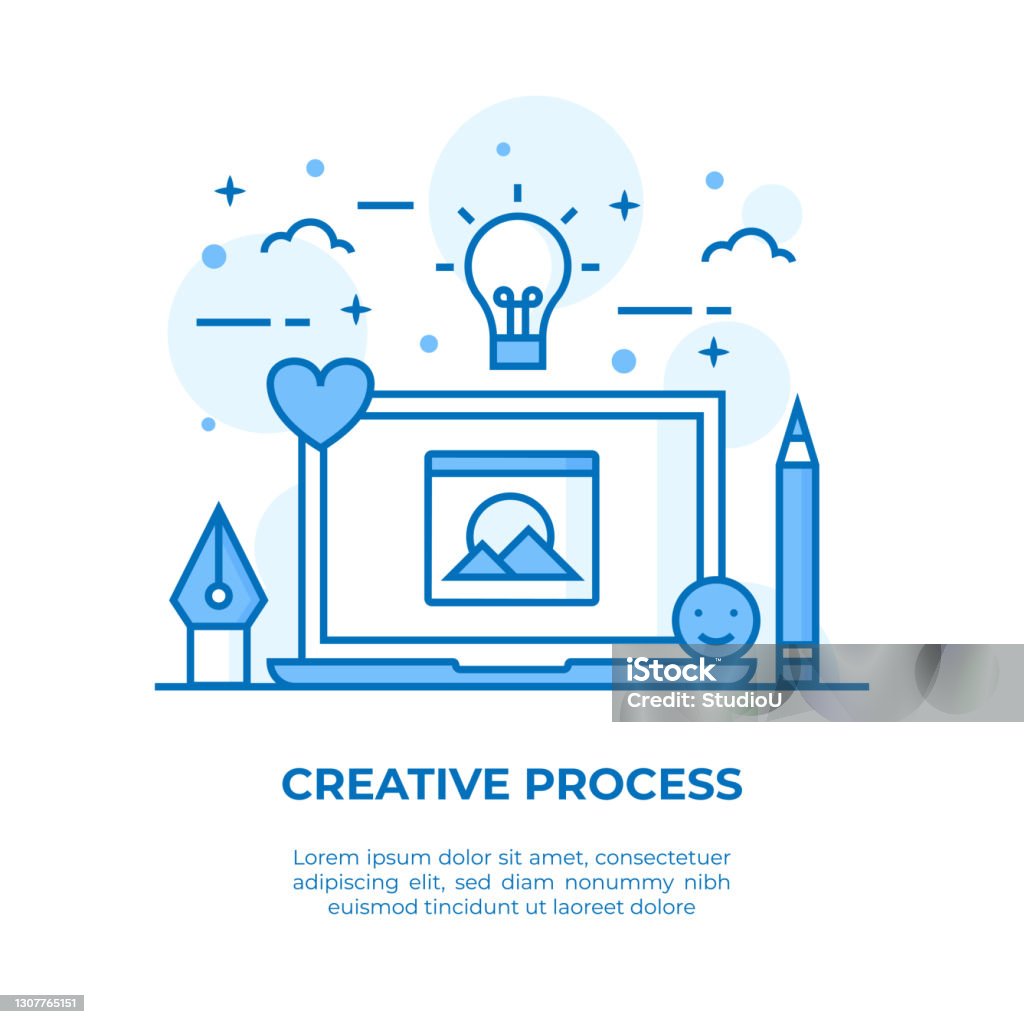 Creative Process Line Creative Process Thin Line Illustration Stock Illustration - Download ...