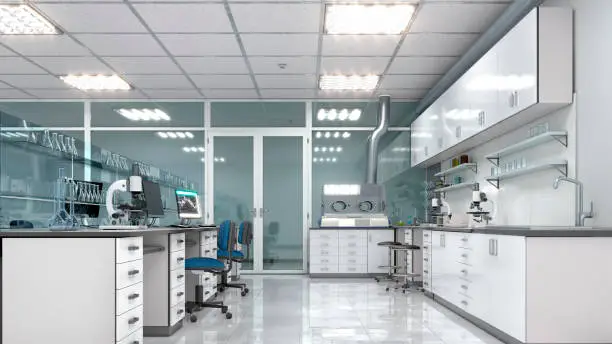 Interior of laboratory workplace. 3d illustration
