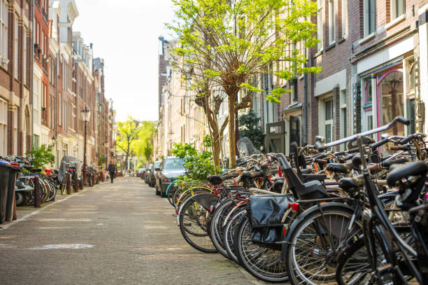 istock Bikes in a street in Amsterdam, Netherlands 1307766137