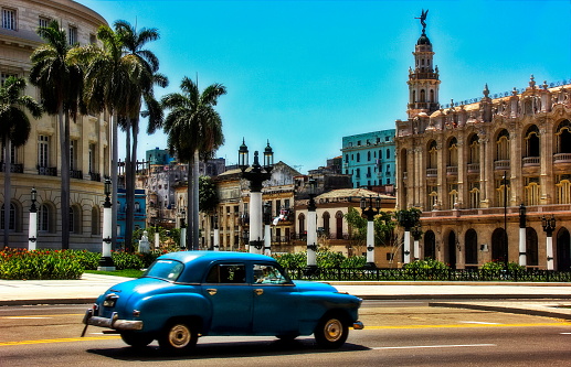 Vintage Car in front of Gran Teatro de La Habana, Cuba