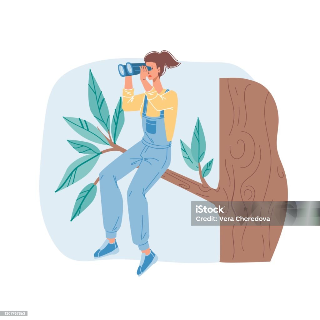 Large Distance Unit Cartoon Flat Cartoon Character Look Into Distance Vector Illustration Concept ...