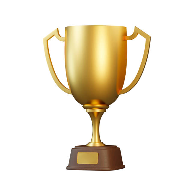 istock Golden trophy cup isolated on white background 1307768220