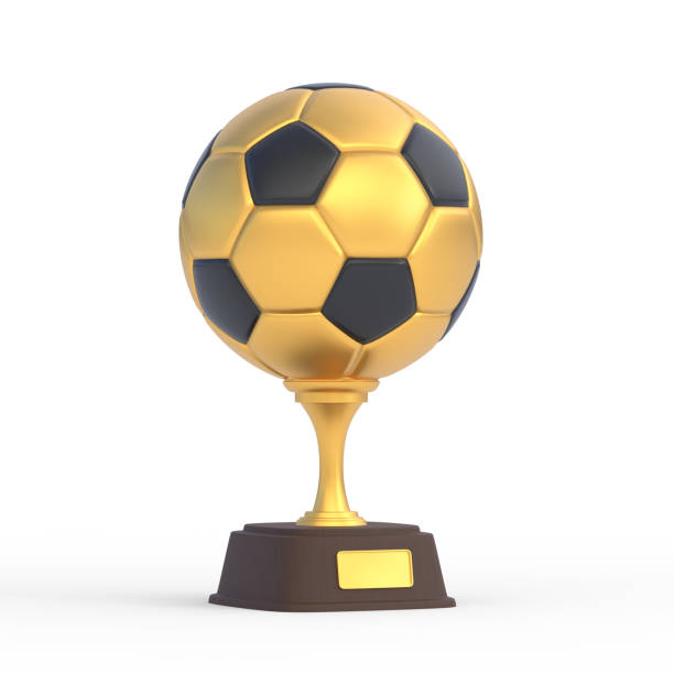 istock Football trophy cup isolated on white background 1307768240