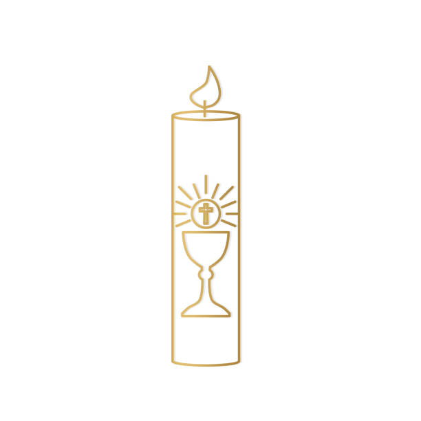 ilustrações de stock, clip art, desenhos animados e ícones de golden first holy communion candle icon - cross cross shape shiny gold