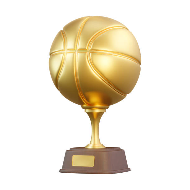 istock Golden basketball trophy cup isolated on white background 1307772619