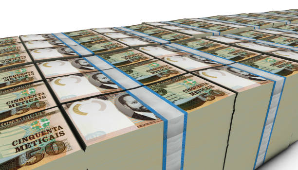 istock 3D illustration of Mexico 200 Pesos bills stacks background 1307774129