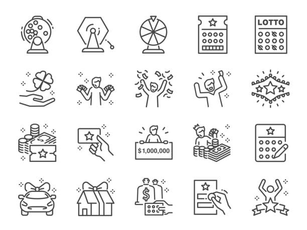 ilustrações de stock, clip art, desenhos animados e ícones de lotto line icon set. included the icons as lottery, raffle, draw, jackpot, rich, and more. - bingo