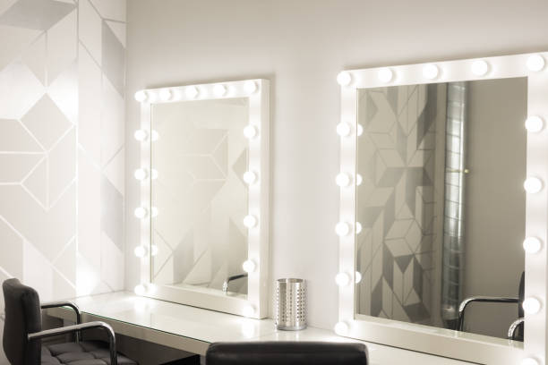 Mirrors with bulbs Mirrors with bulbs for make up in the make-up room egocentric stock pictures, royalty-free photos & images