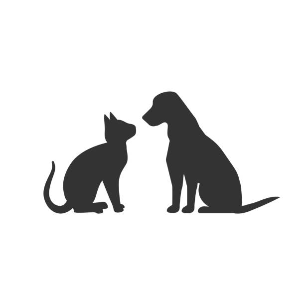 Dog and cat silhouette isolated on white background. Dog and cat silhouette isolated on white background. Animals concept logo. Vector stock dog sitting stock illustrations