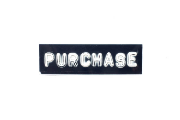 istock Embossed letter in word purchase on black banner with white background 1307777578