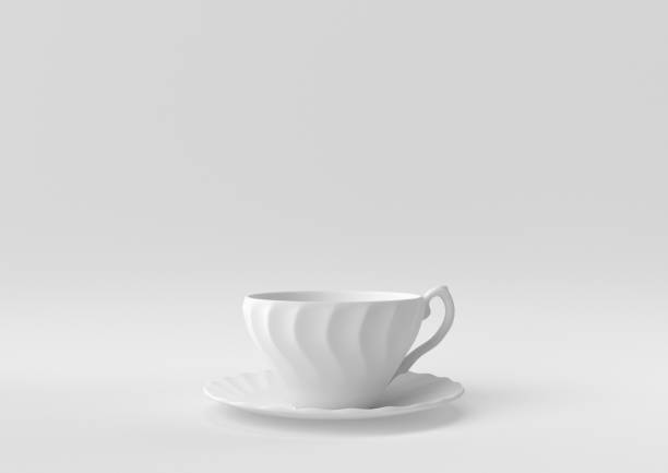 istock White Coffee cup luxurious floating in white background. minimal concept idea creative. monochrome. 3D render. 1307779455