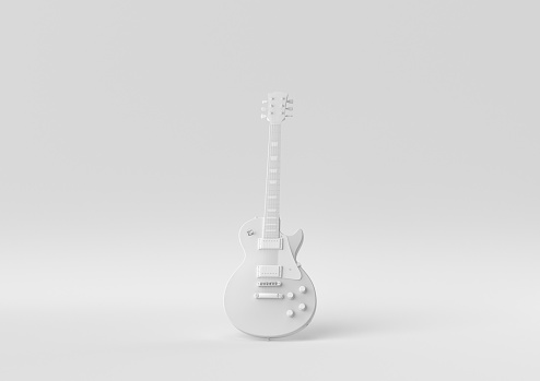 White Electric guitar in white background. minimal concept idea creative. monochrome. 3D render.