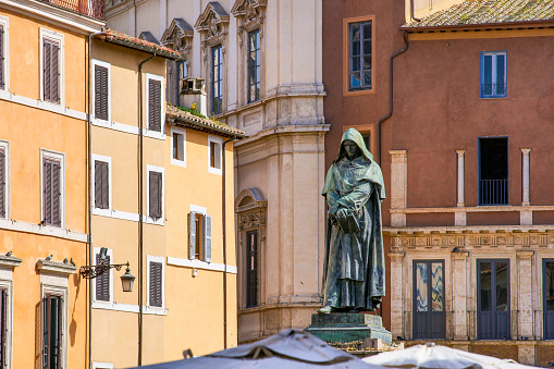 The statue of the philosopher Giordano Bruno in the Campo de Fiori square in the historic heart of Rome
