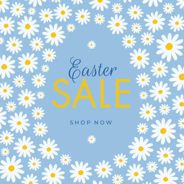 Vector illustration of Easter Sale design for advertising, banners, leaflets and flyers with daisy frame.