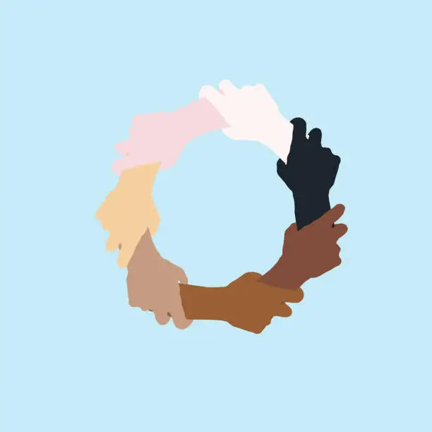 Vector illustration of Handshake. Multi ethnic world. Skin colors