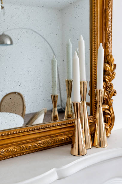istock Interior of modern flat, Living room with white table, mirror 1307790066