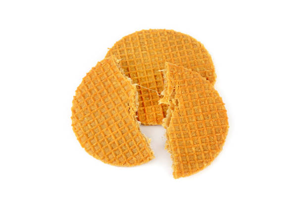 istock Belgian waffles with caramel filling isolated on white background, top view 1307791027