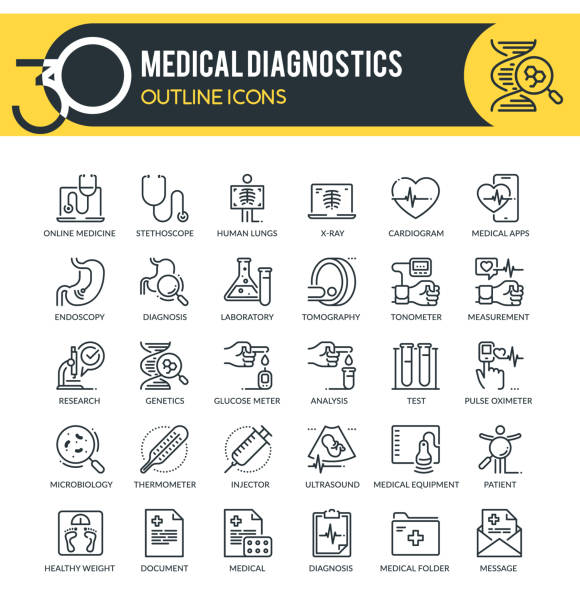 medizinische diagnostik umreißt symbole - endoskop stock-grafiken, -clipart, -cartoons und -symbole
