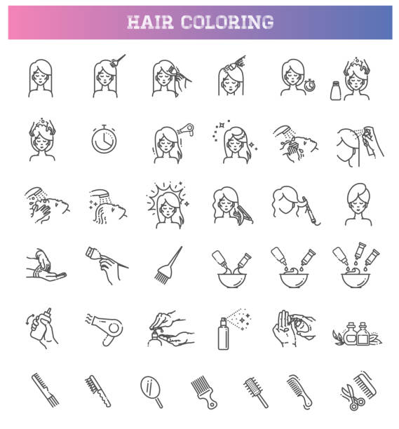 ilustrações, clipart, desenhos animados e ícones de processo de coloração e estilo capilar - computer icon symbol hair gel hair salon
