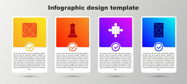 Set Rubik cube, Chess, Puzzle pieces toy and Hockey table. Business infographic template. Vector.