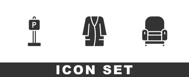 Vector illustration of Set Parking, Bathrobe and Armchair icon. Vector