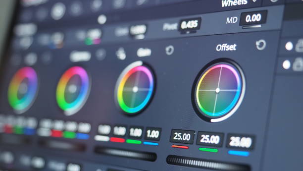 istock Color grading graph or RGB colour correction indicator on monitor in post production process. Telecine stage in video or film production processing. for colorist edit or adjust color on digital movie. 1307798677