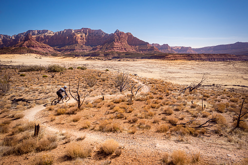 Coming off the mesa on Dead Ringer , mountain bike ride in Hurricane, Utah.