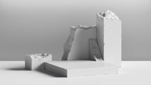 3d-render, abstrakter hintergrund mit weißen kopfsteinpflasterblöcken. moderne minimale showcase-szene mit leerem podium für produktpräsentation - stein baumaterial stock-fotos und bilder