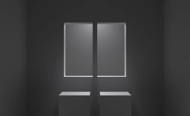 istock 3D rendering ray of ligt in window with podium 1307820337