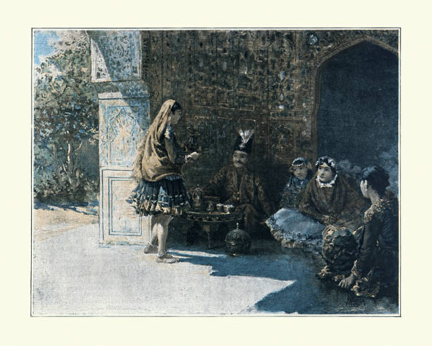 bildbanksillustrationer, clip art samt tecknat material och ikoner med flicka som serverar te, persien, viktoriansk, 1890-talet, 1800-talet - iranian girl